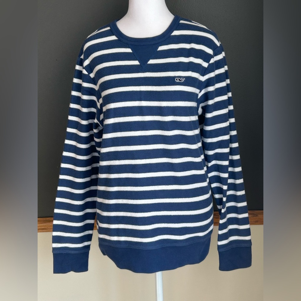 Women’s Vineyard Vines Blue White Striped Terry cloth Sweatshirt Crew Neck Sz XS